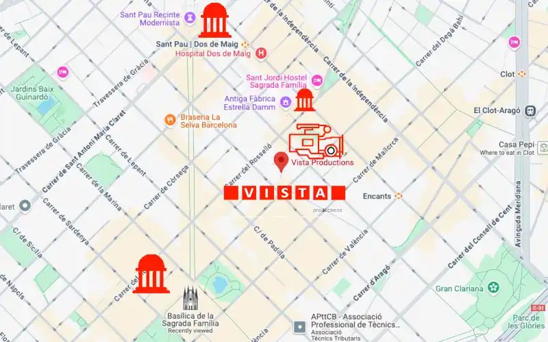 Map showing Vista Productions in central Barcelona